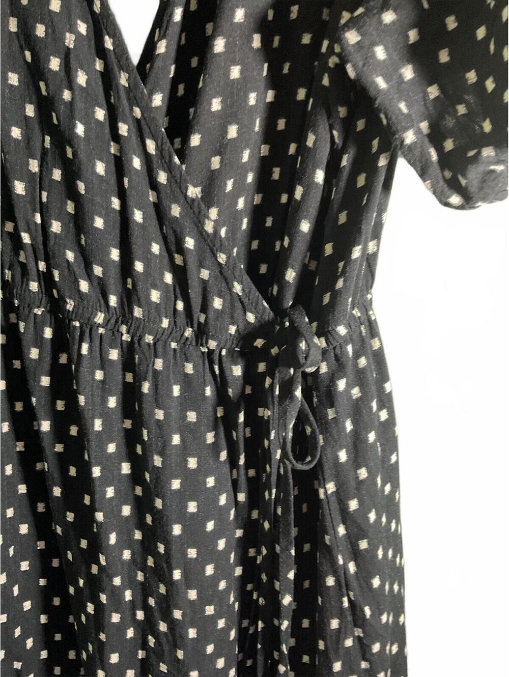 Knox Rose Black & White Dot Print Wrap Dress Size L Puff Sleeve Tiered Midi - Picture 4 of 11